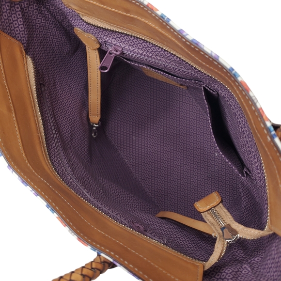 BRIGHTON Kesha Tall Tote Handbag Braided Leather Straps Boho Pattern - Picture 8 of 14